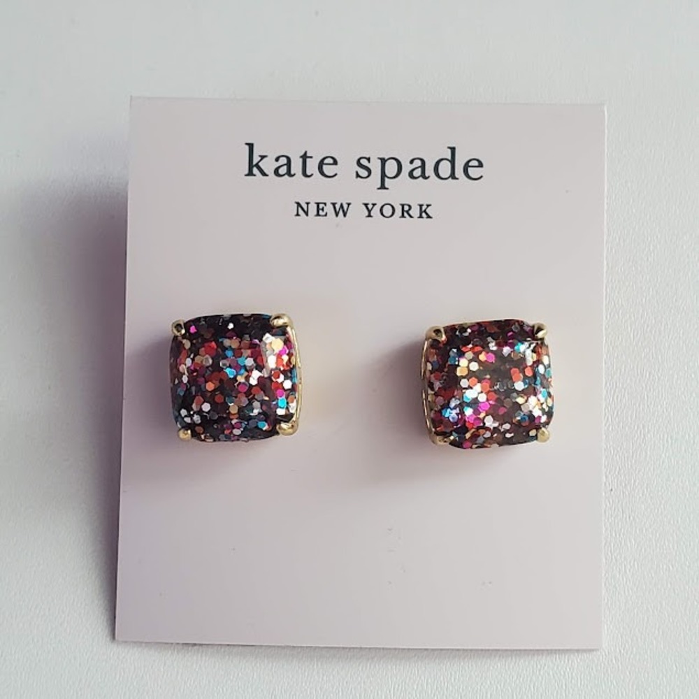 Kate Spade New York Large Gumdrop Stud Earrings Multi Glitter WBRU9356 Gold Tone - Picture 8 of 8